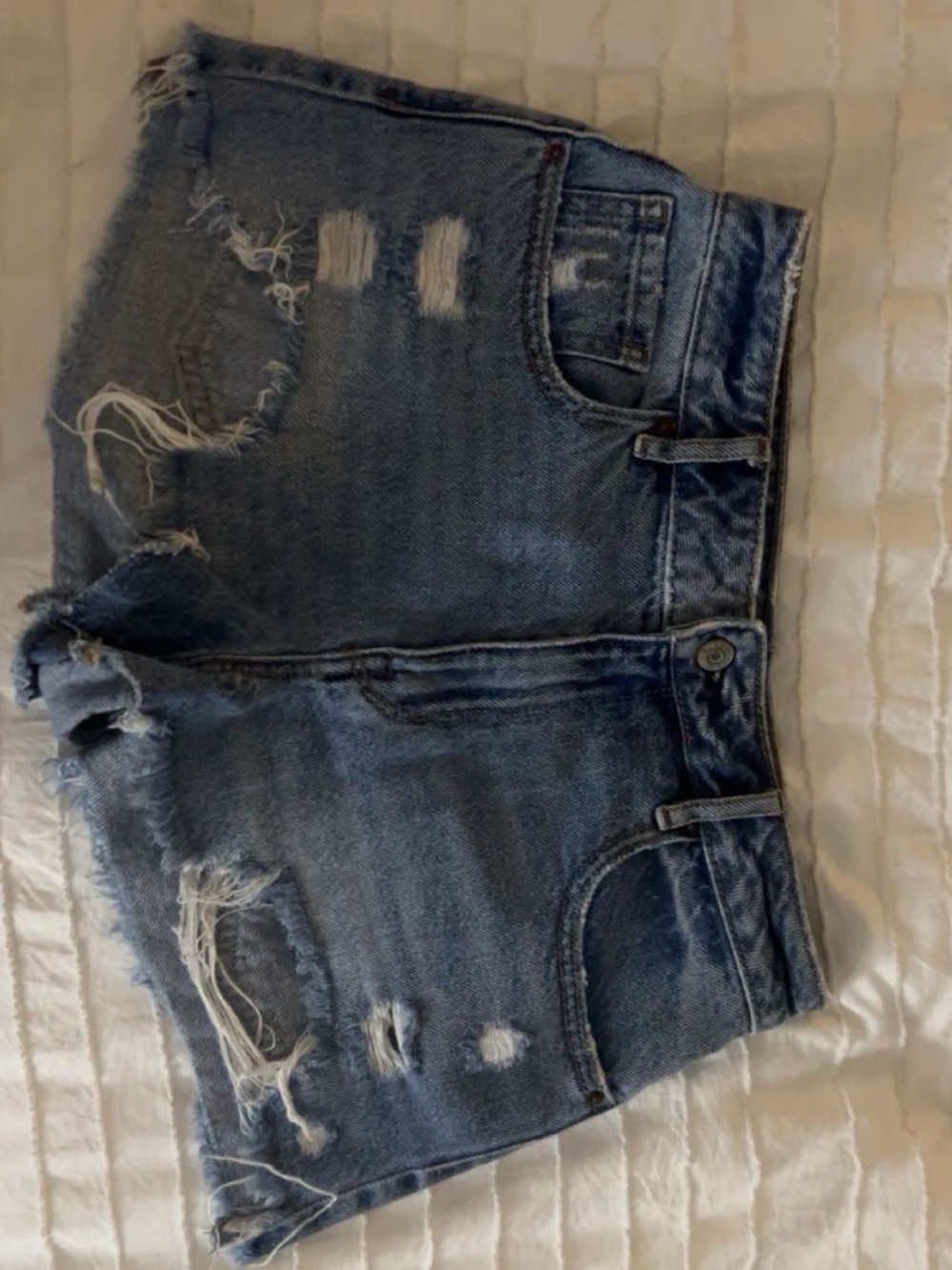 PacSun Frayed Distressed Light Blue Denim Shorts
